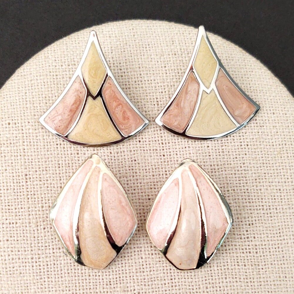 2 pairs of 80's style enamel earrings